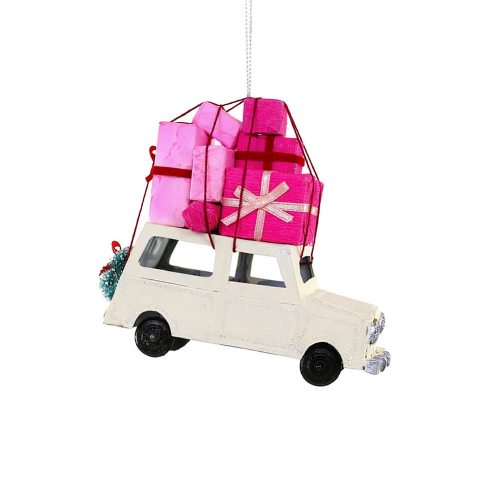 a-merry-delivery-pink-presents-on-white-car-paper-ornament-cody-foster-christmas