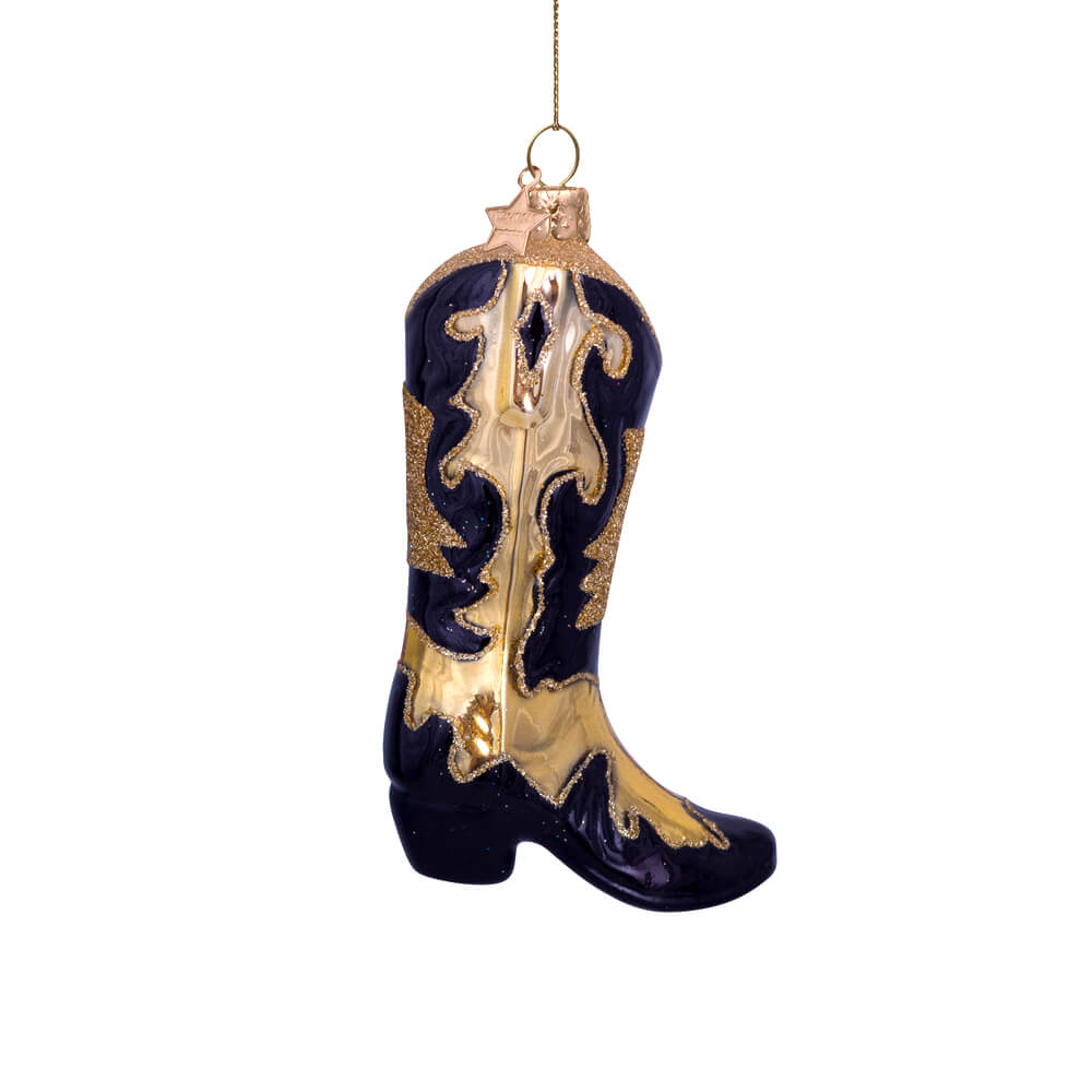 black-gold-cowboy-boot-ornament-vondels-christmas-side-view