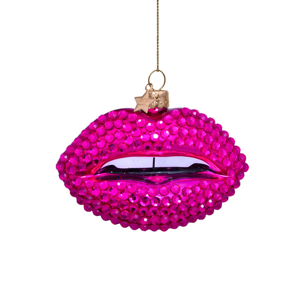 Jeweled Raspberry Pink Lips Ornament