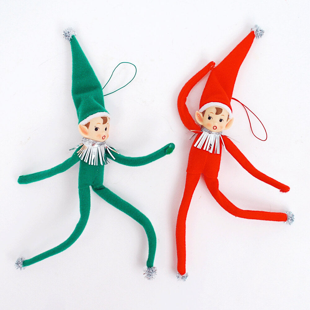 Retro Felt Elf Ornament in Red / Green 11