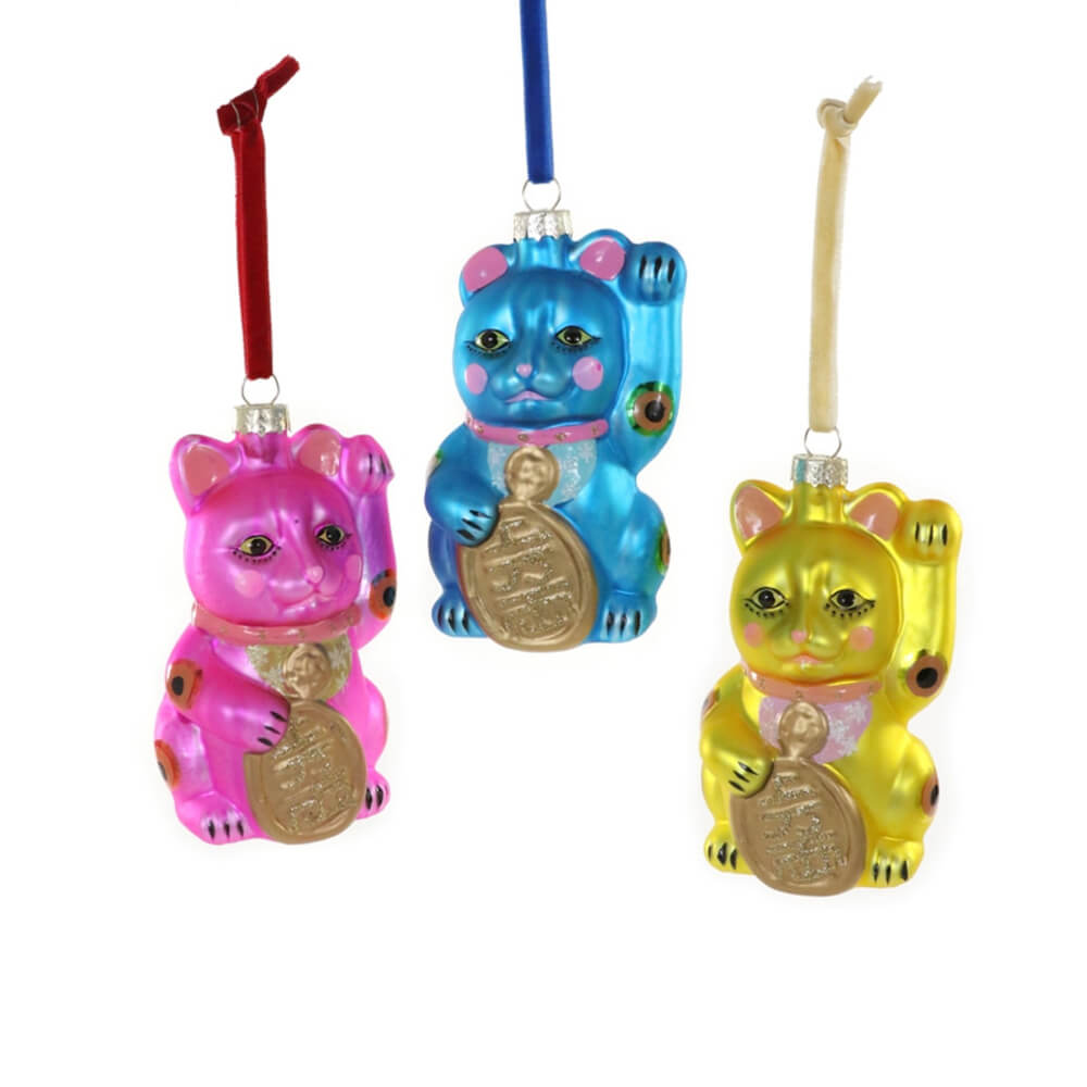 lucky-cat-bright-pink-blue-yellow-ornament-cody-foster-christmas