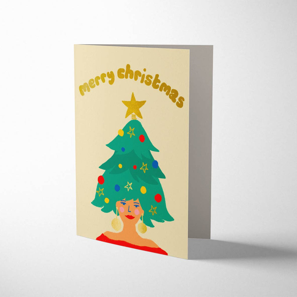 Christmas Tree Hair Holiday Greeting Card