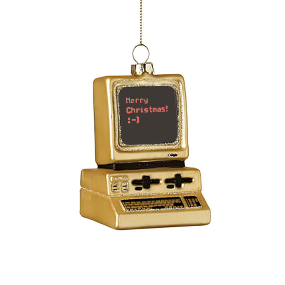 Retro Computer Ornament (Gold) 3.75