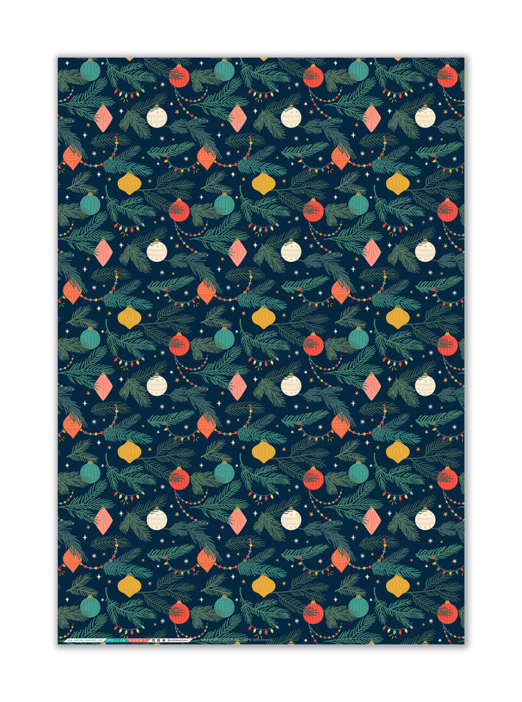 Colorful Christmas Ornaments Holiday Gift Wrap Sheets (Roll of 3)