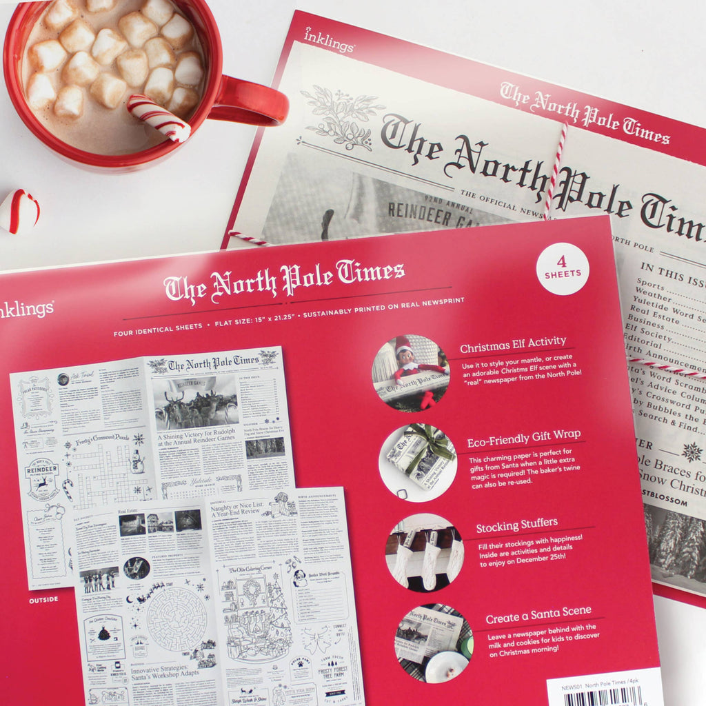 North Pole Times Newspaper Holiday Gift Wrap + Activity Sheets