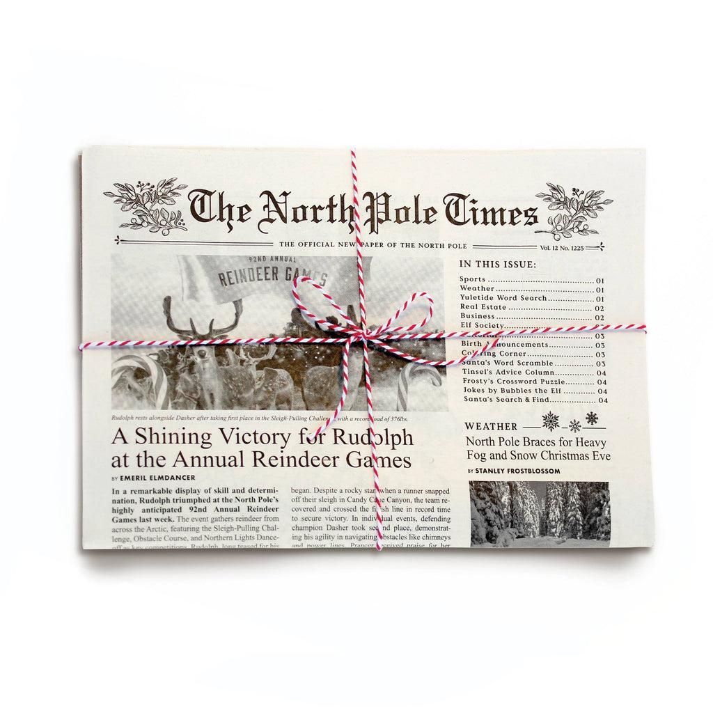 North Pole Times Newspaper Holiday Gift Wrap + Activity Sheets