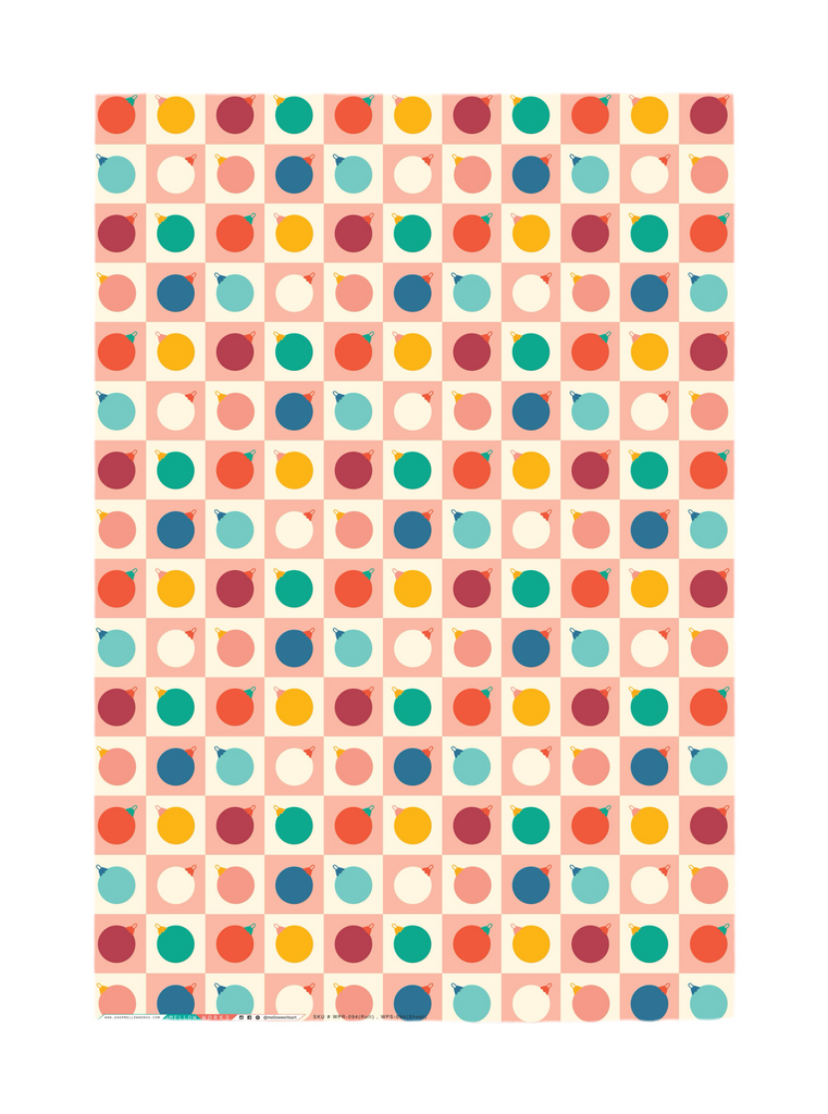 CHECKERED ORNAMENTS Holiday Gift Wrap Sheets (Roll of 3)