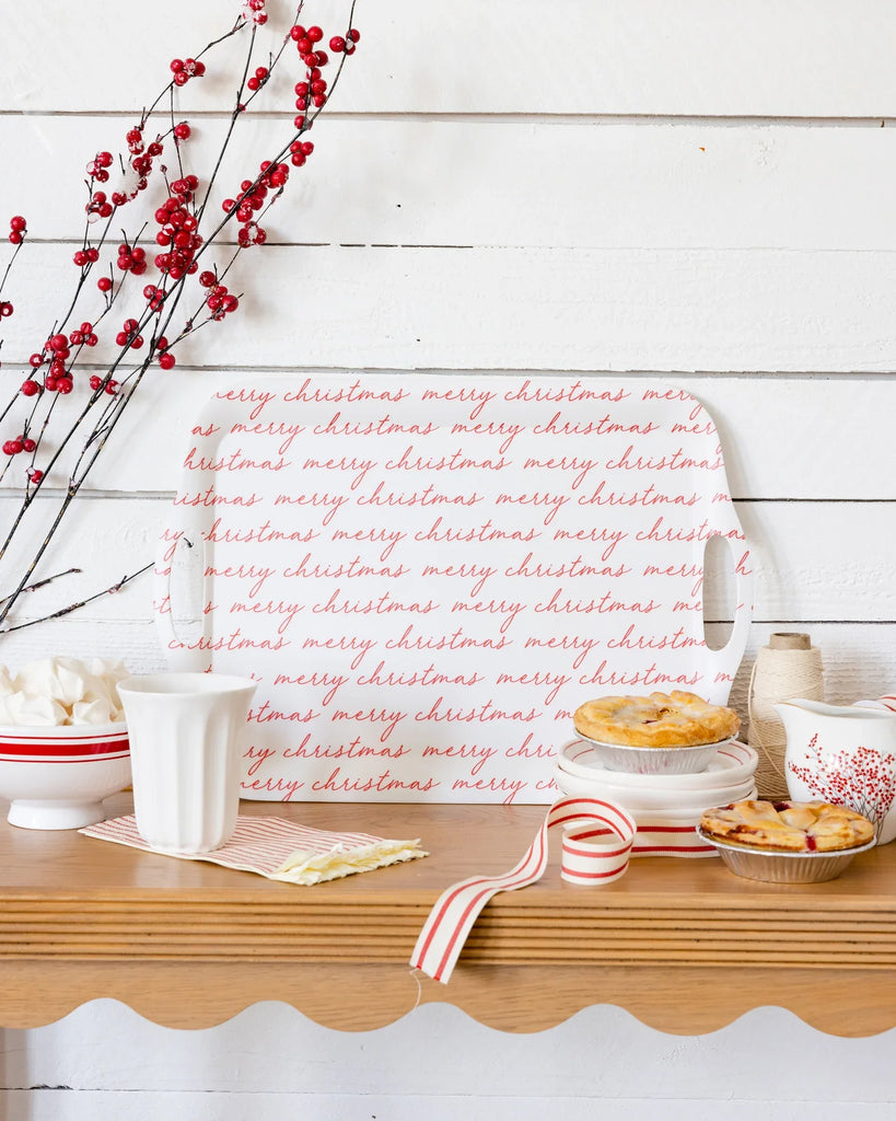 Believe Merry Christmas Script Melamine Tray