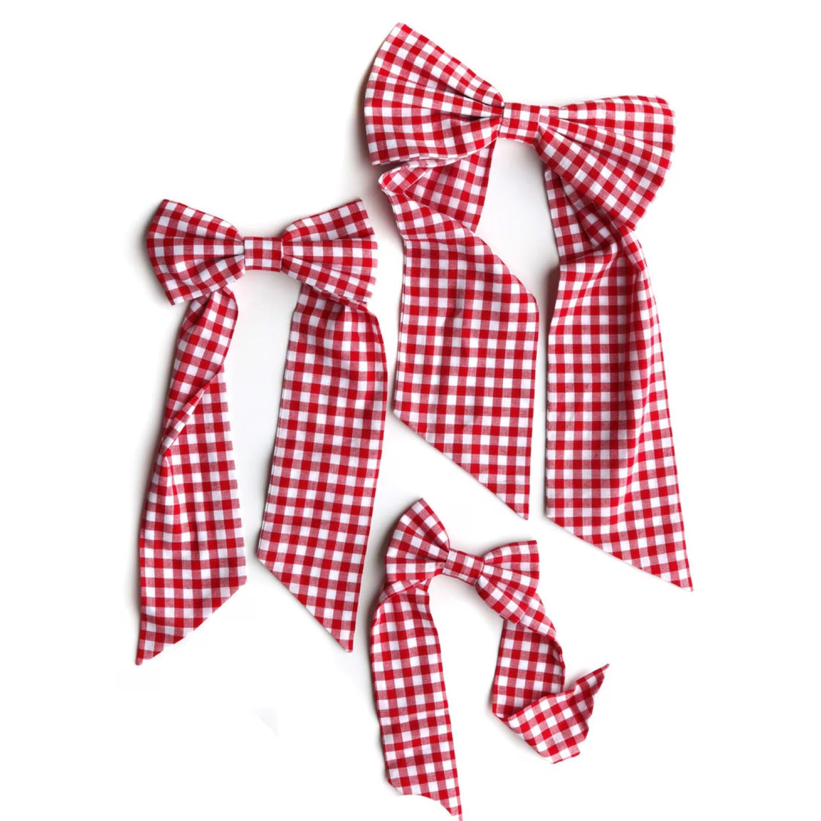 Red Gingham Fabric Bow Set (Set of 3) - bubblegum market