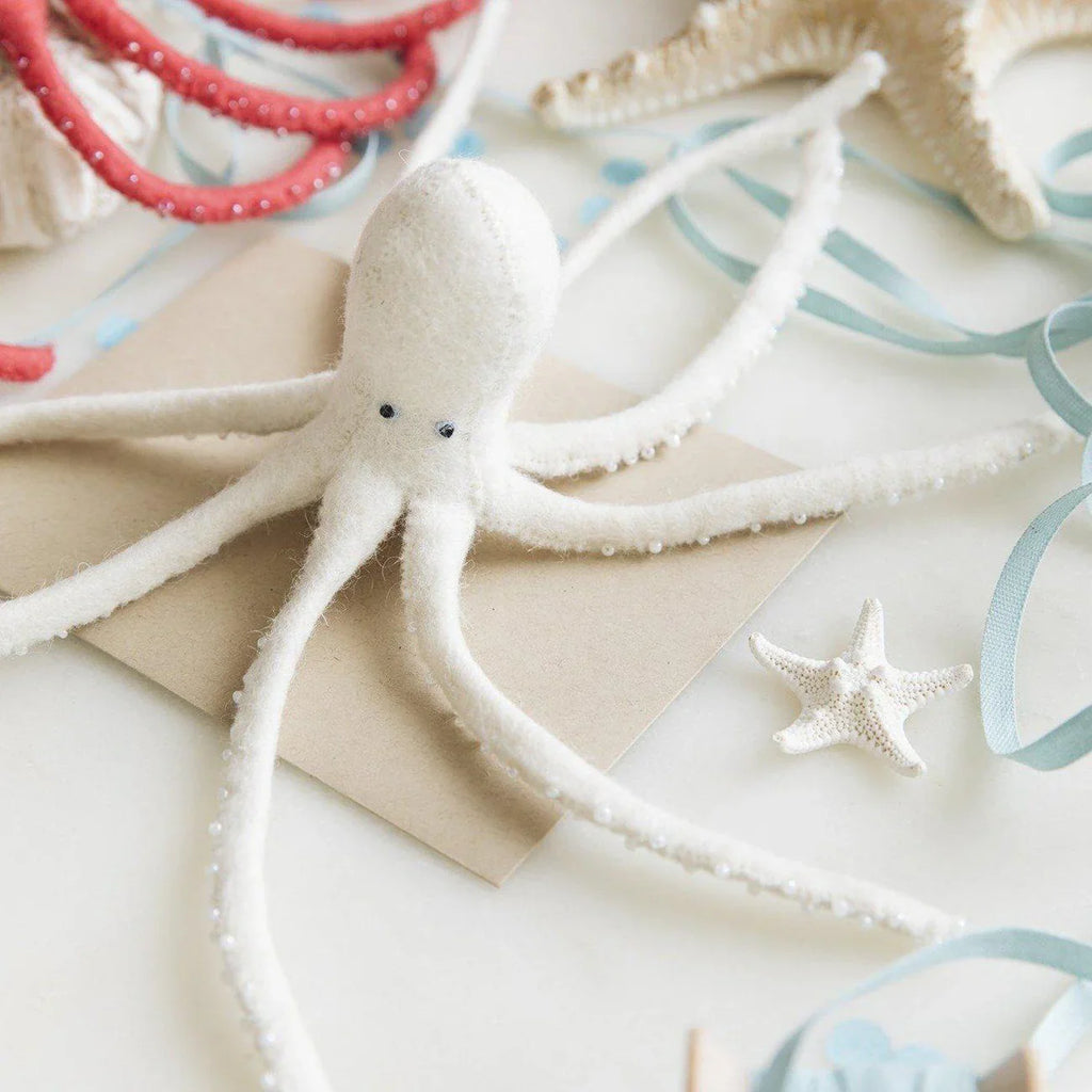 White Long Legs Octopus Felt Ornament 7.5"