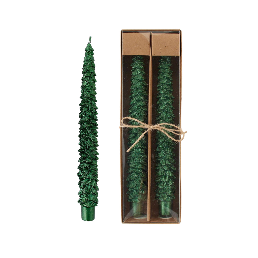 Glistening Green Tree Taper Candles 10" (Set of 2)
