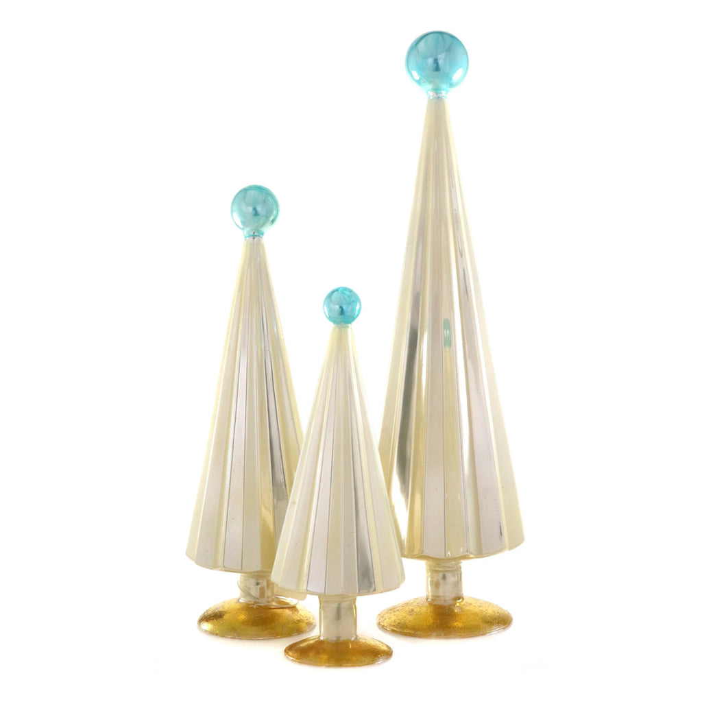 Pleated Glass Trees in Ivory / Pearl (Set of 3)