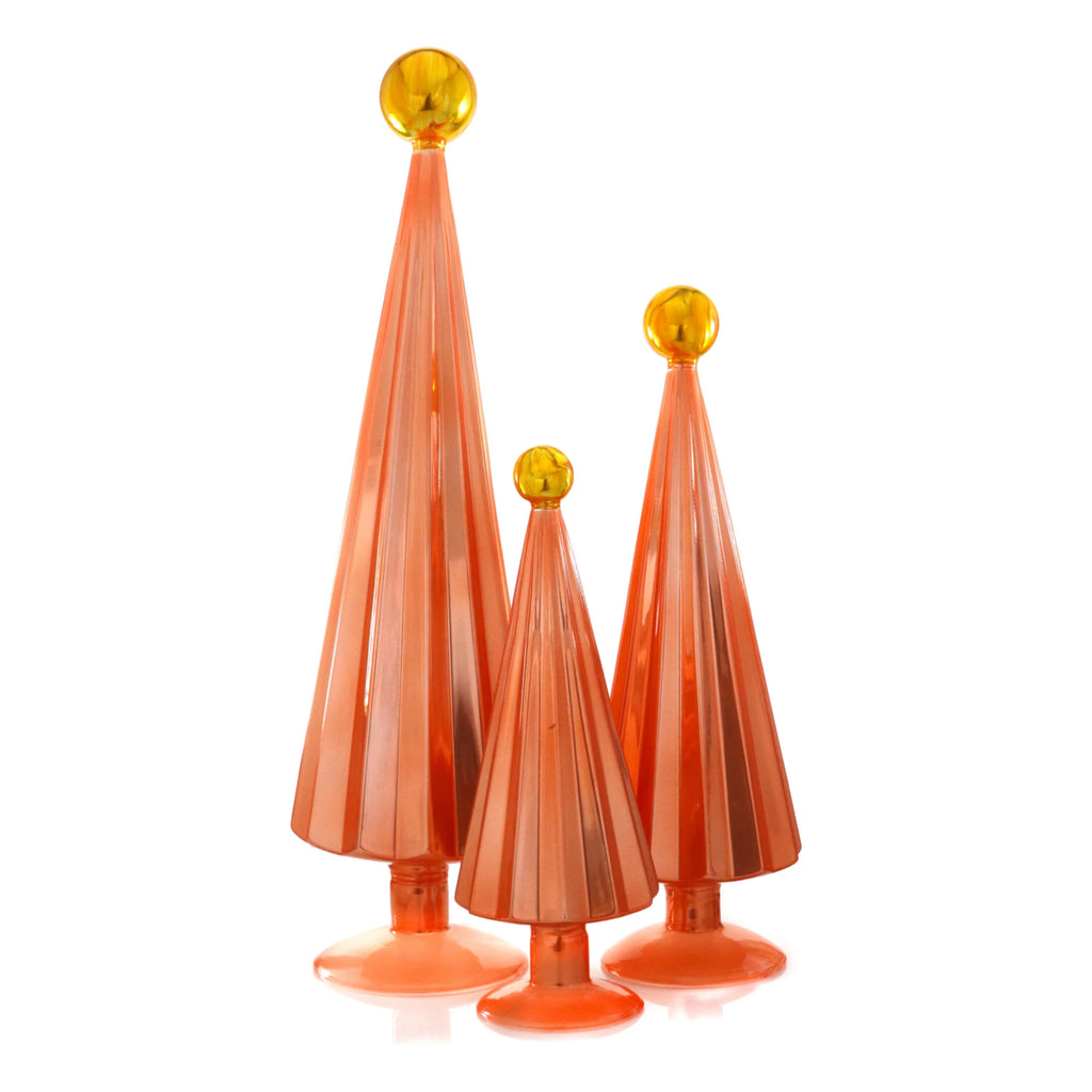 Pleated Glass Trees in Grapefruit/ Amber (Set of 3)