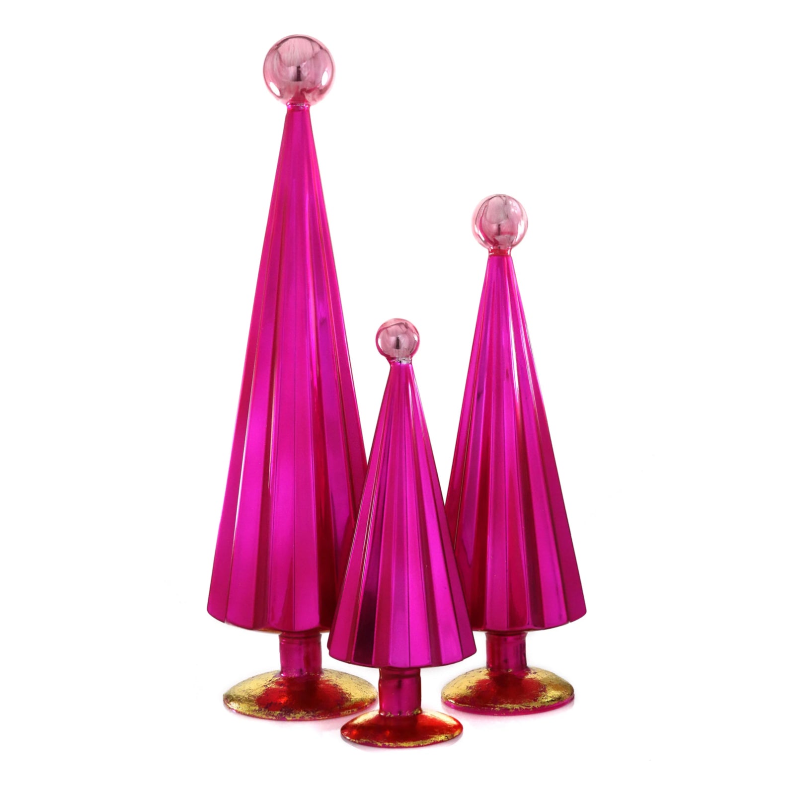 Pleated Glass Trees in Fuchsia / Pink (Set of 3)