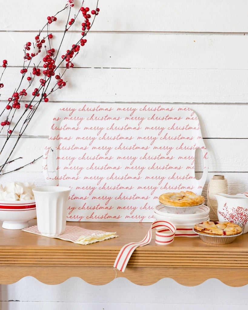 Believe Merry Christmas Script Melamine Tray - bubblegum market