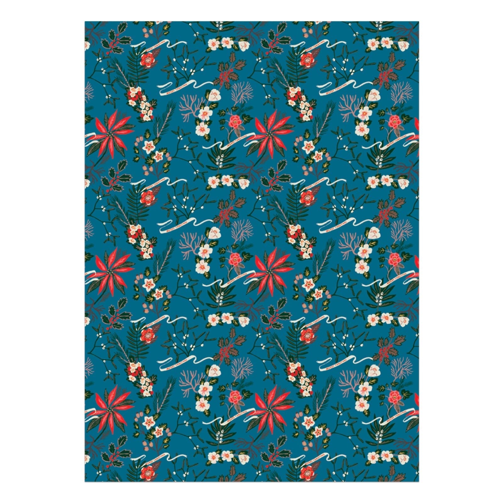 Blue Poinsettia Holiday Wrapping Paper Sheets (Roll of 3) - bubblegum market