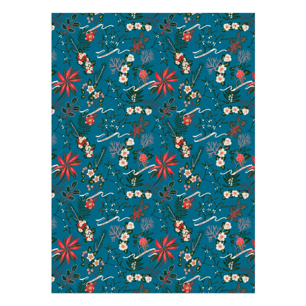 Blue Poinsettia Holiday Wrapping Paper Sheets (Roll of 3) - bubblegum market