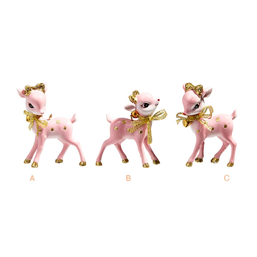 Blushing Holiday Pink Retro Deer Ornament 3" - bubblegum market