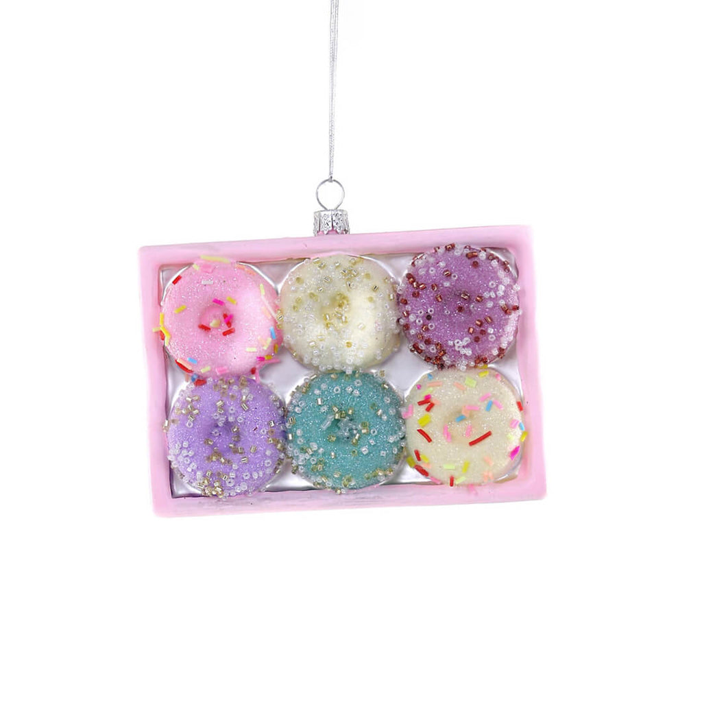 box-of-sprinkled-donuts-ornament-cody-foster-christmas-pink-lilac-purple-teal-aqua-turquoise