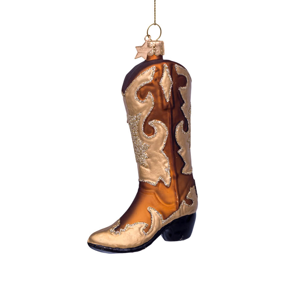 brown-cowboy-boot-ornament-vondels-christmas-gold-alt-view