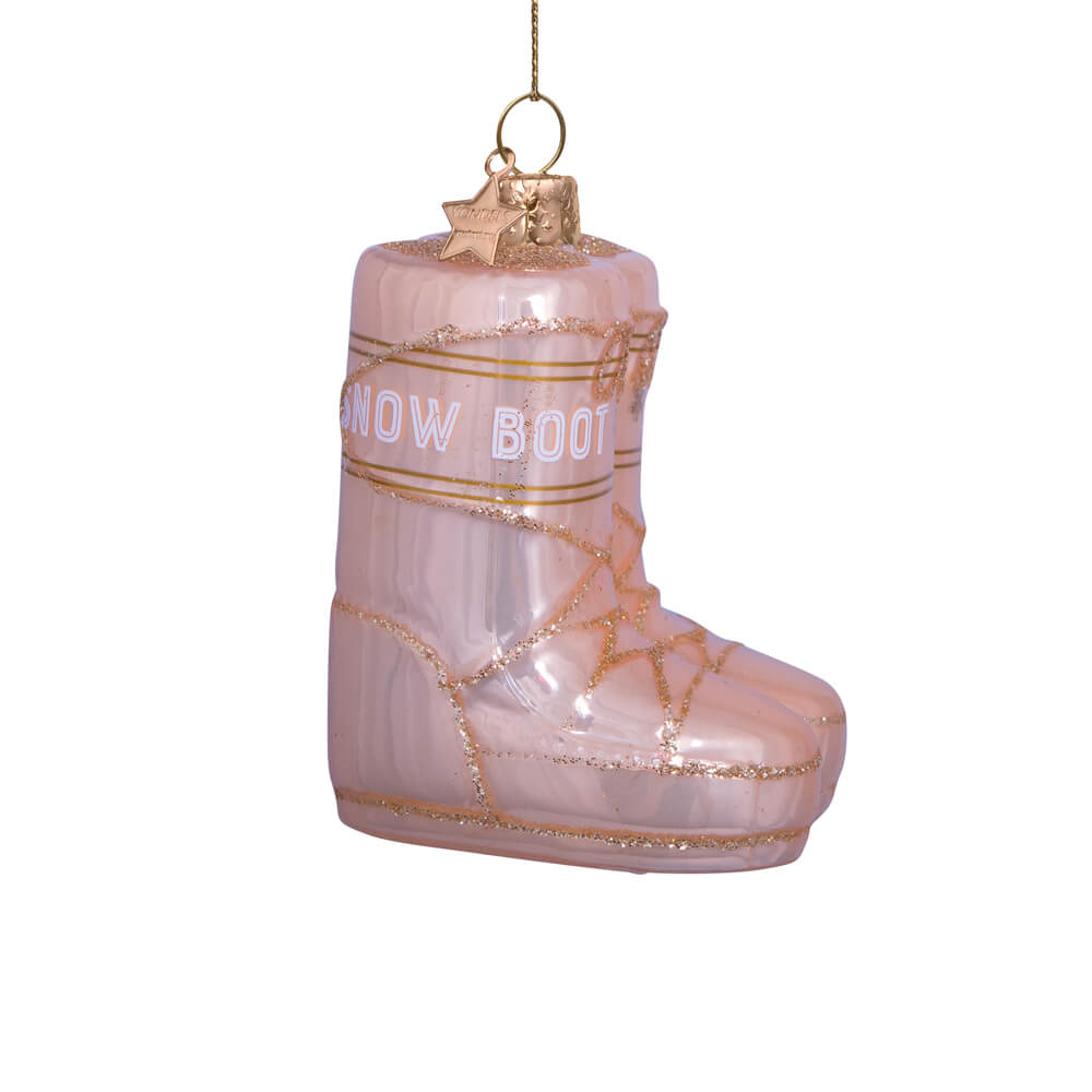 champagne-opal-snow-boots-ornament-gold-glitter-vondels-christmas-side-view-light-pink