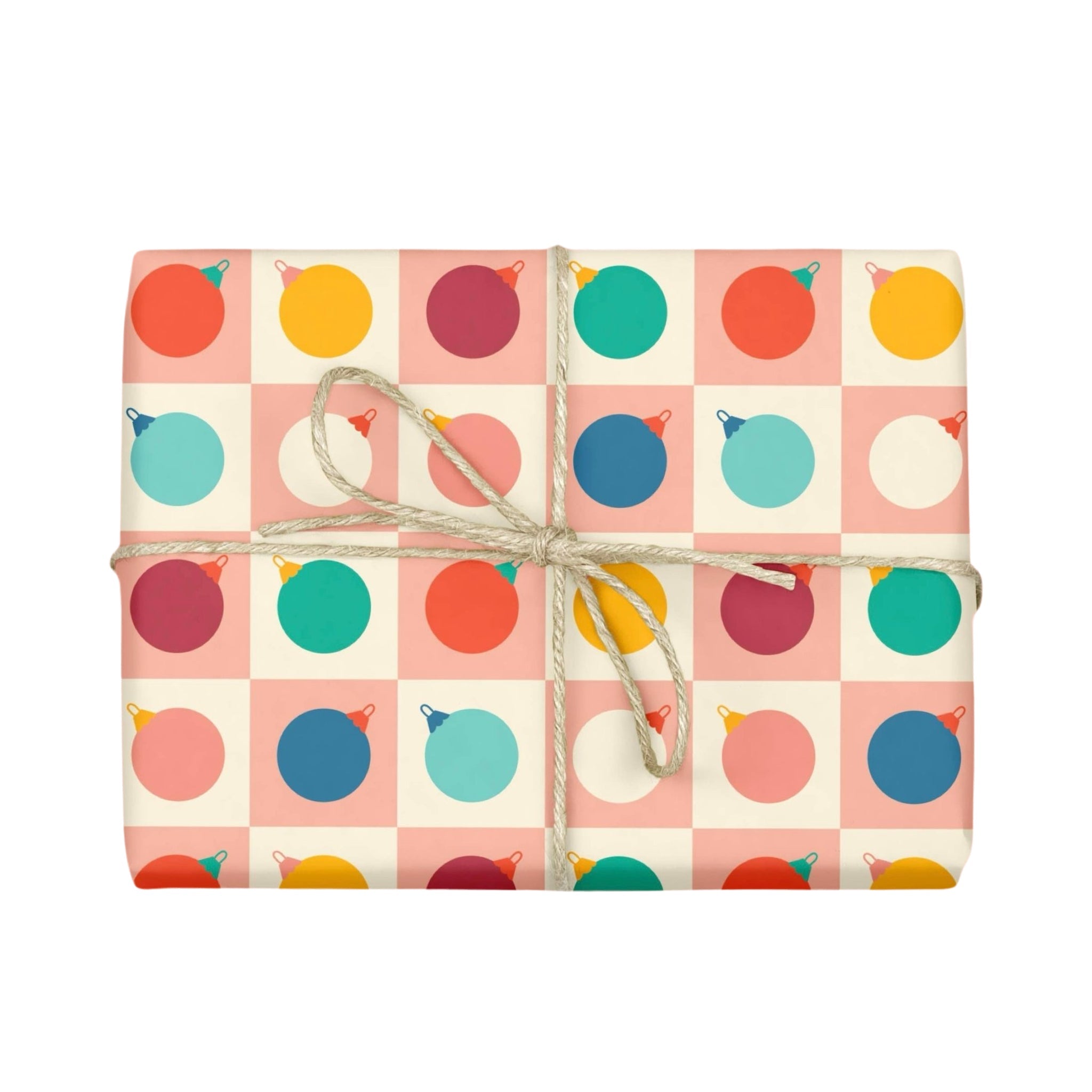 CHECKERED ORNAMENTS Holiday Gift Wrap Sheets (Roll of 3) - bubblegum market