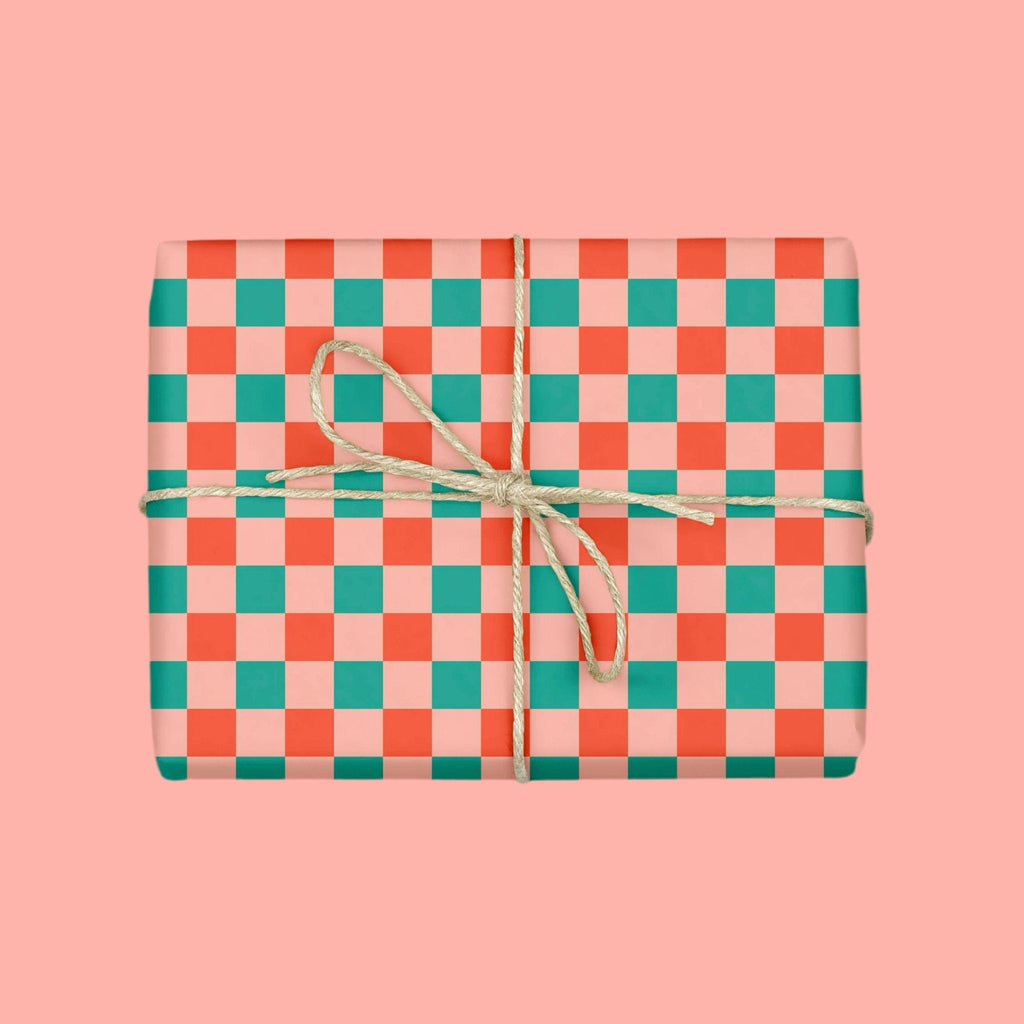 CHRISTMAS CHECKERBOARD Holiday Gift Wrap Sheets (Roll of 3) - bubblegum market