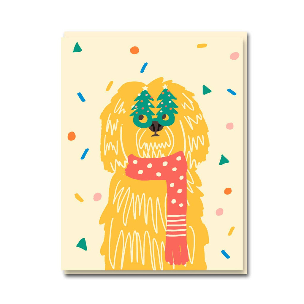 Christmas Tree Dog Glasses Greeting Card - bubblegum market