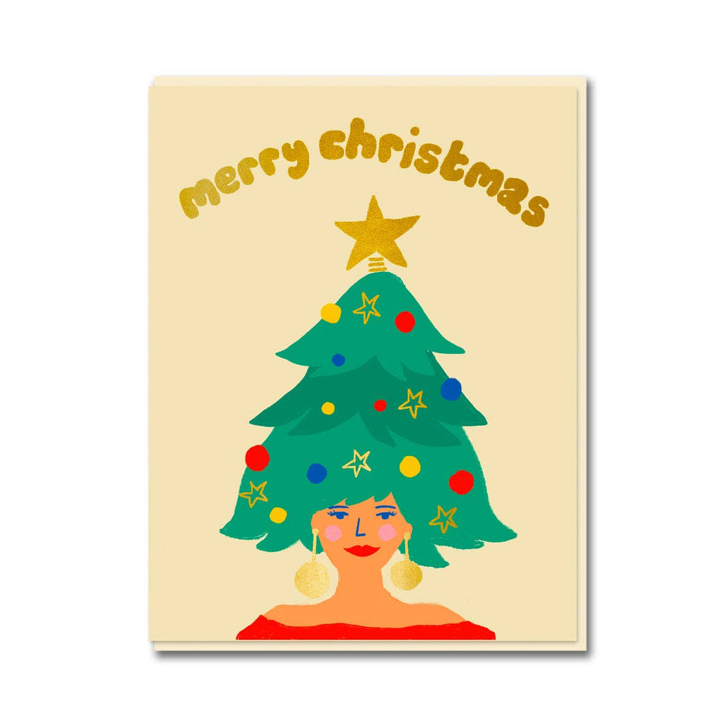 Christmas Tree Hair Holiday Greeting Card - bubblegum market