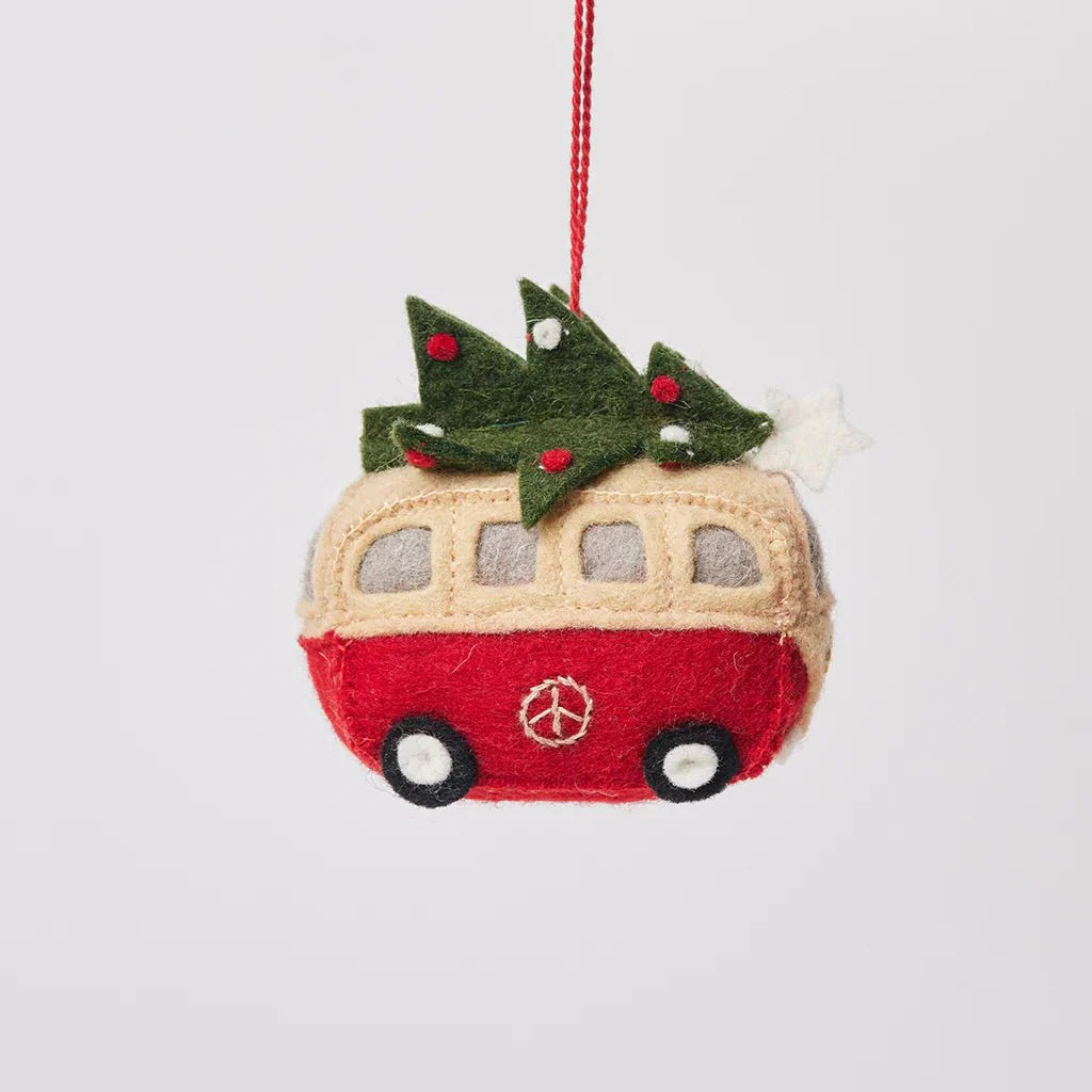 Christmas Tree Hippie Bus Felt Ornament 3" - bubblegum market