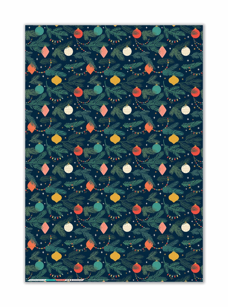 Colorful Christmas Ornaments Holiday Gift Wrap Sheets (Roll of 3) - bubblegum market