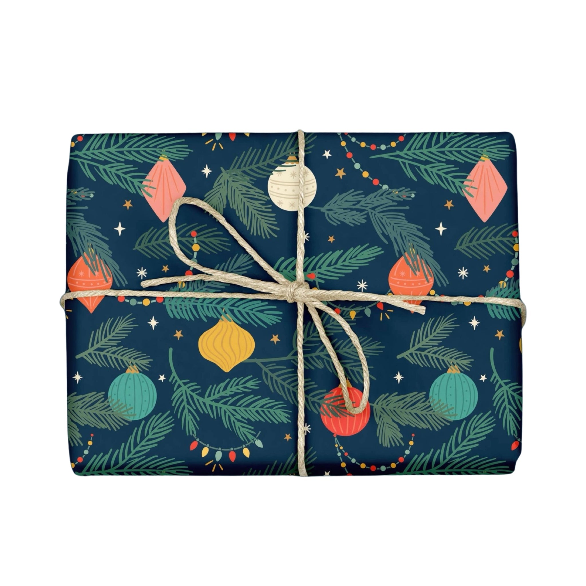 Colorful Christmas Ornaments Holiday Gift Wrap Sheets (Roll of 3) - bubblegum market