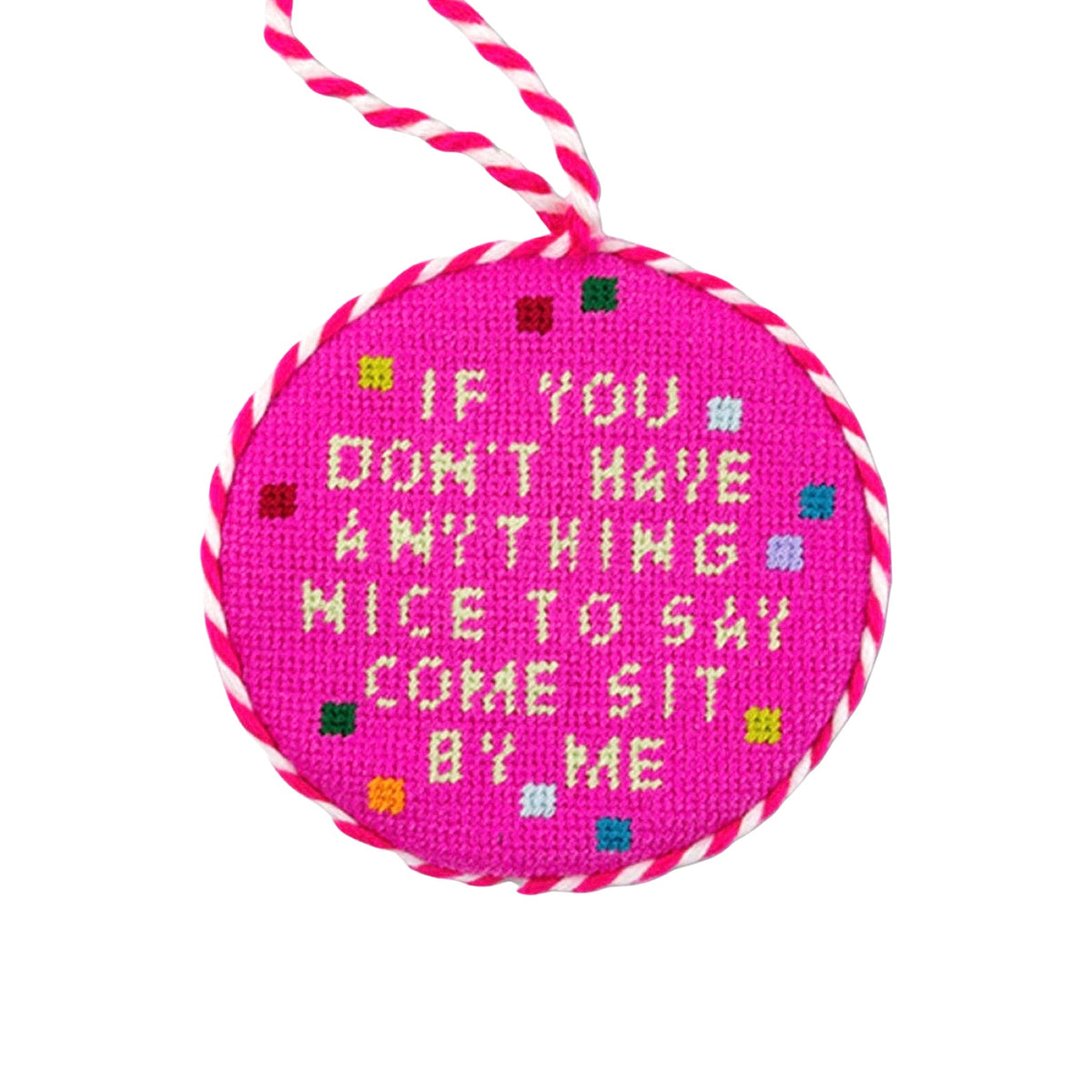 Come Sit By Me Needlepoint Ornament - bubblegum market