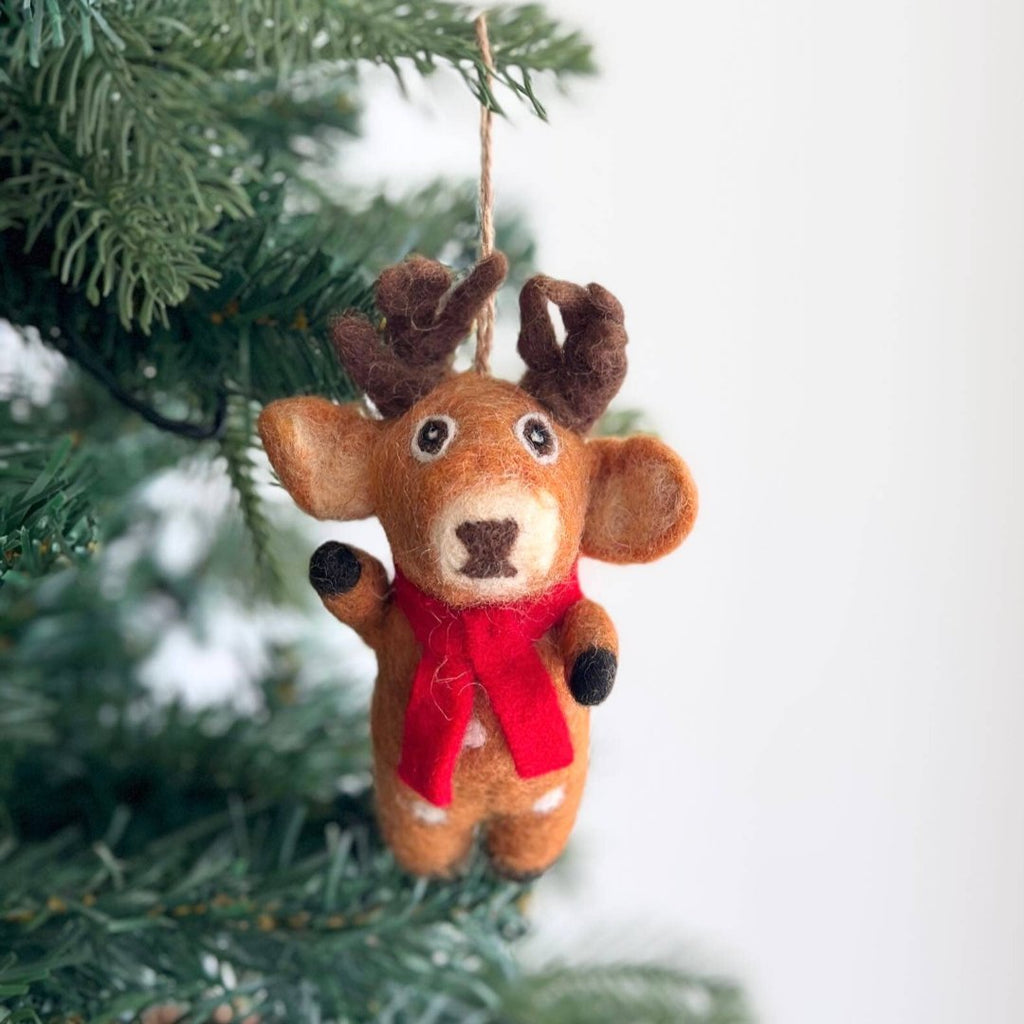 Cozy Reindeer Wool Felt Ornament 6" - bubblegum market