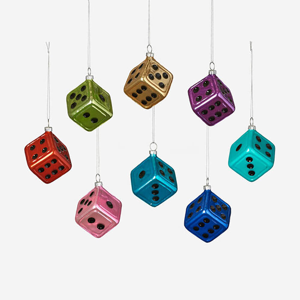 dice-ornament-green-gold-purple-aqua-blue-teal-pink-red-one-hundred-80-degrees