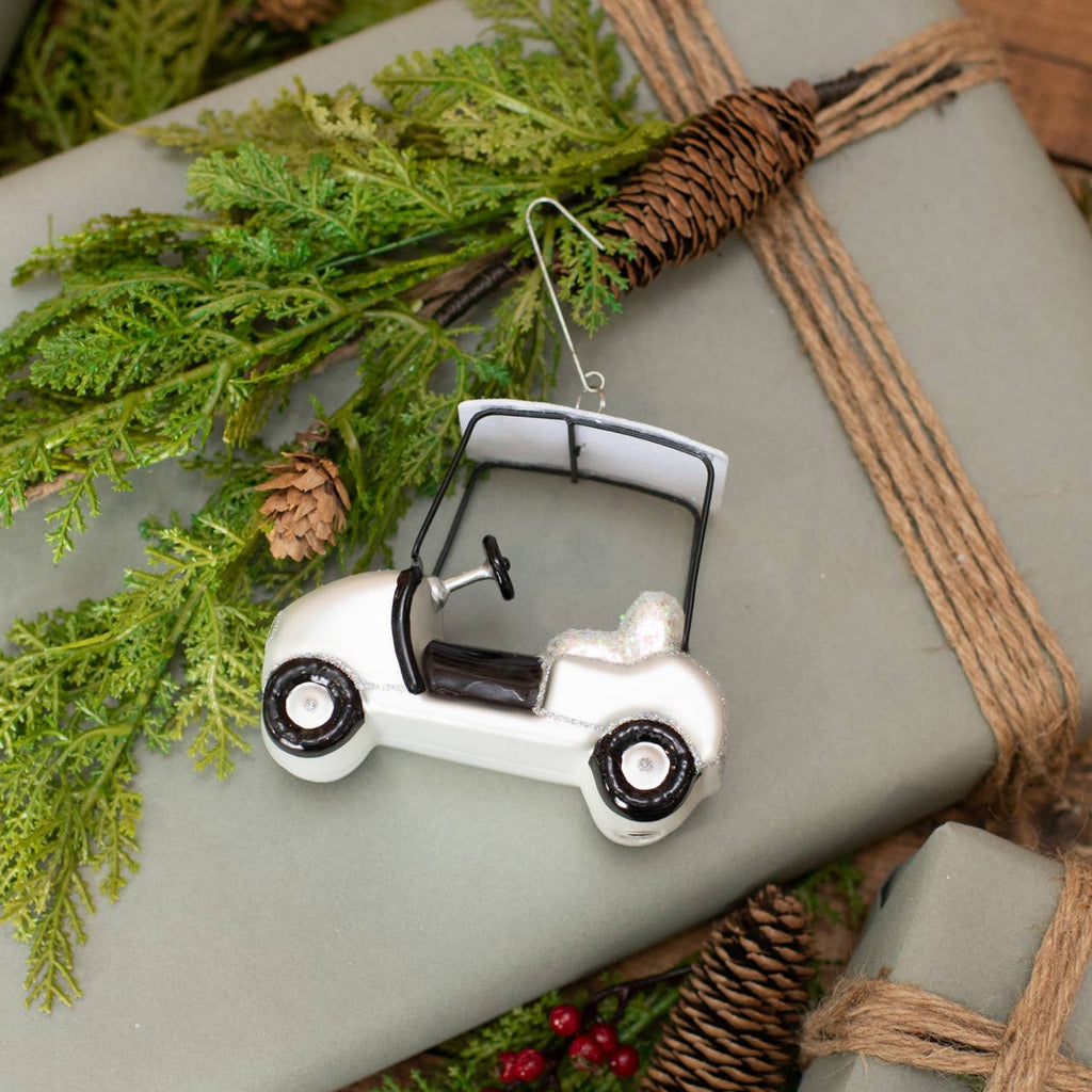 White Golf Cart Ornament 4.25"