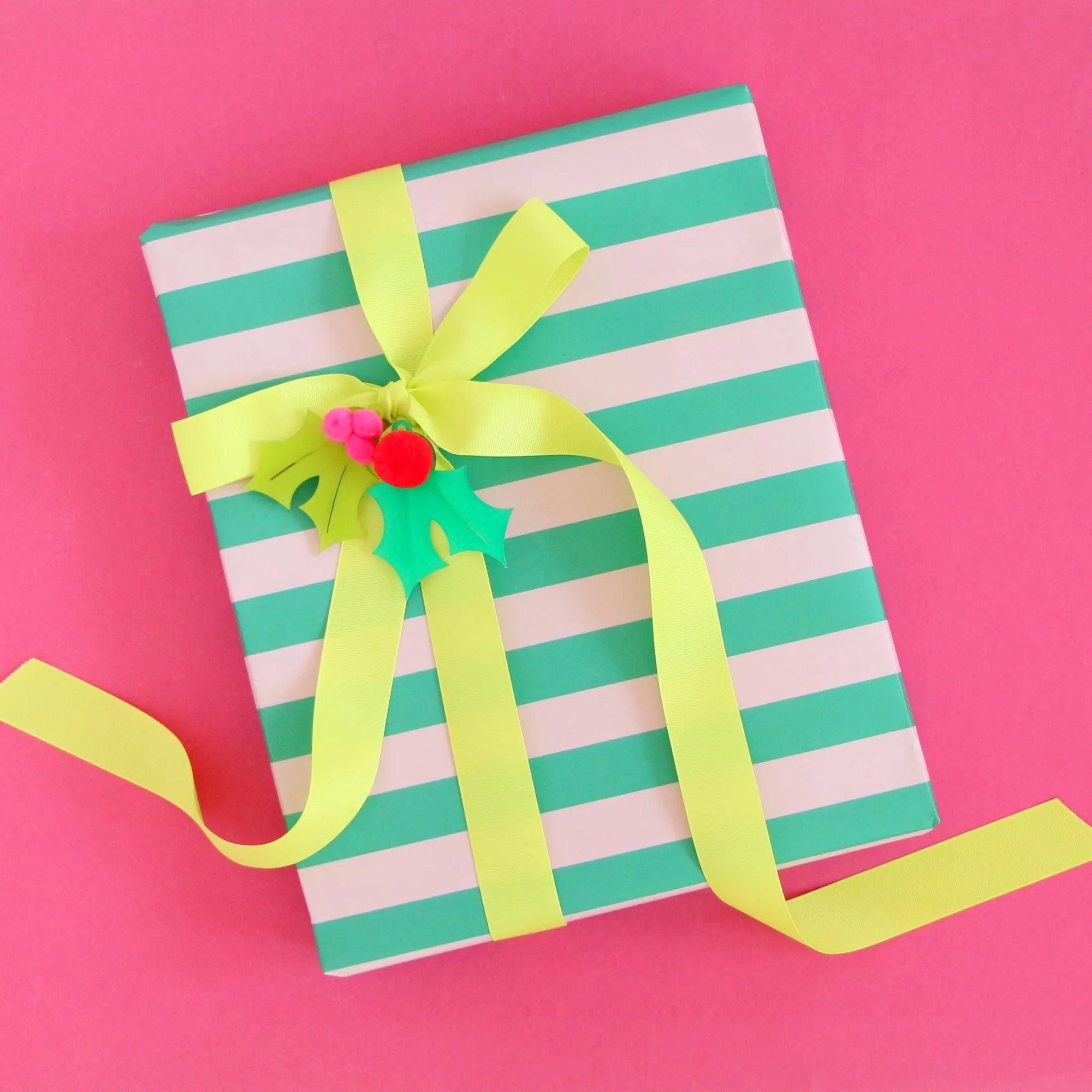 Emerald + Light Pink Striped Wrapping Paper Sheets - bubblegum market