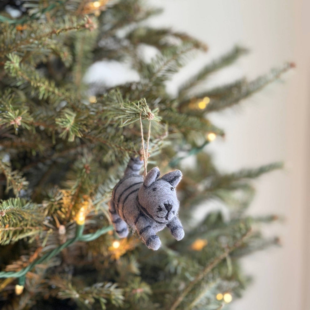 Gray Tabby Cat Wool Felt Ornament 3.5"