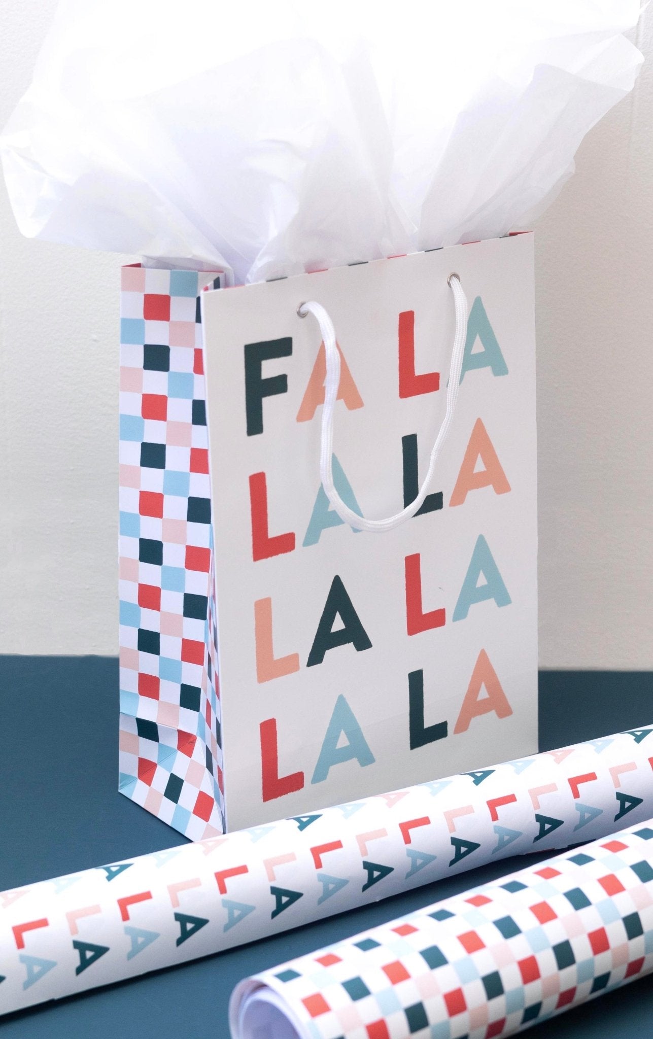 FA LA LA Checkered Holiday Gift Bag - bubblegum market