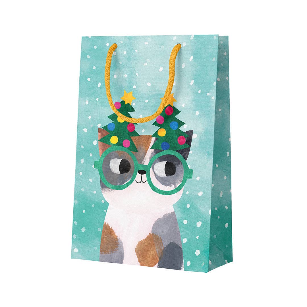 Glasses Cat Small Holiday Gift Bag - bubblegum market