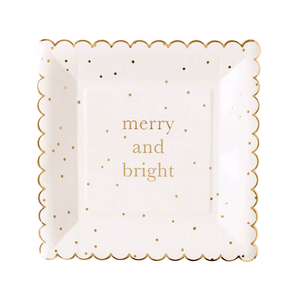 Golden Holiday Merry & Bright Plates 8" - bubblegum market