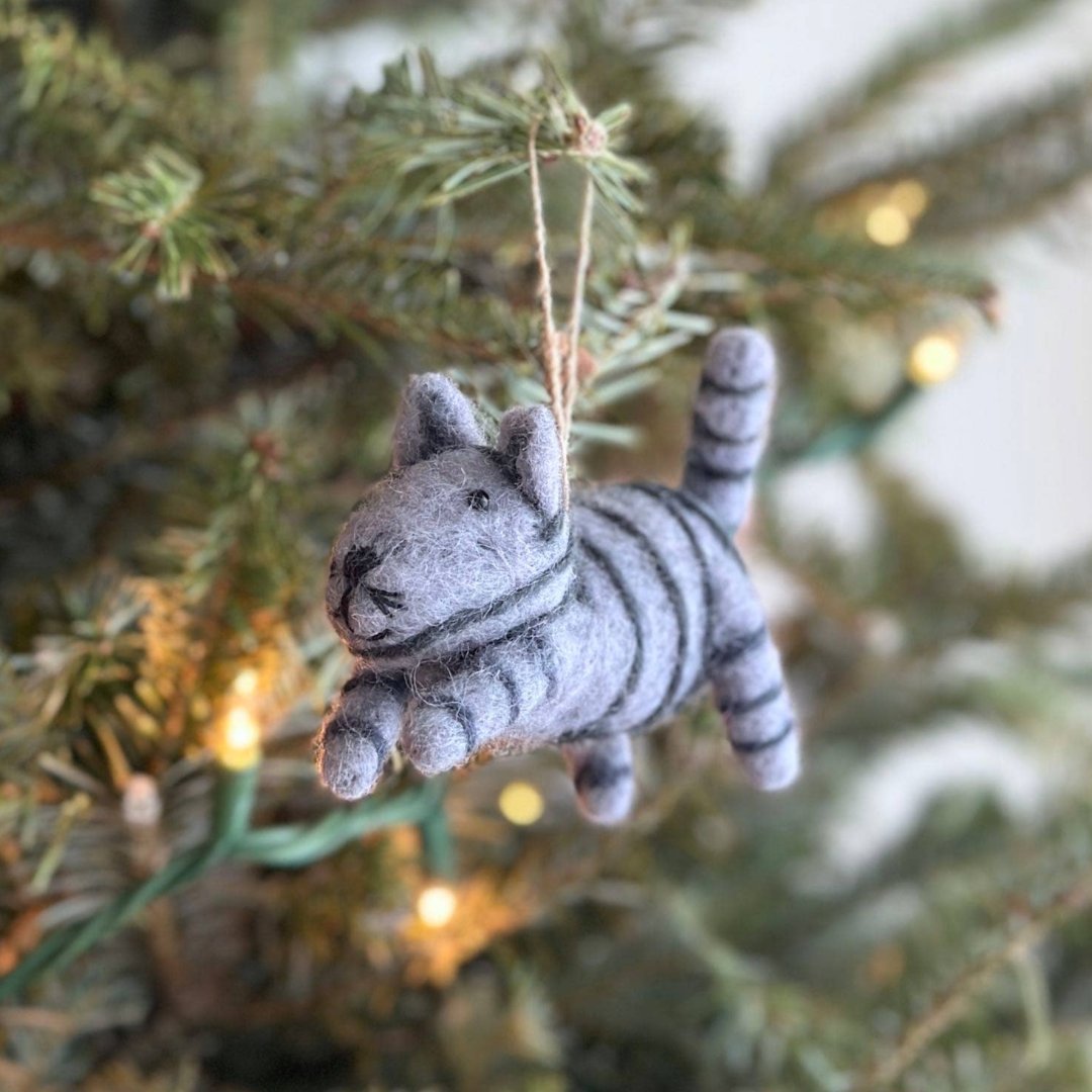 Gray Tabby Cat Wool Felt Ornament 3.5" - bubblegum market