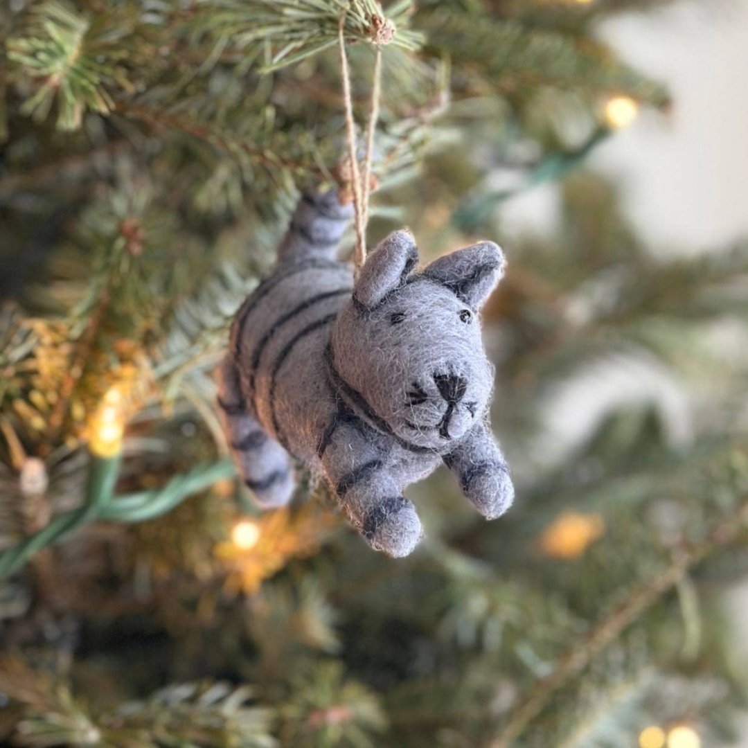 Gray Tabby Cat Wool Felt Ornament 3.5" - bubblegum market