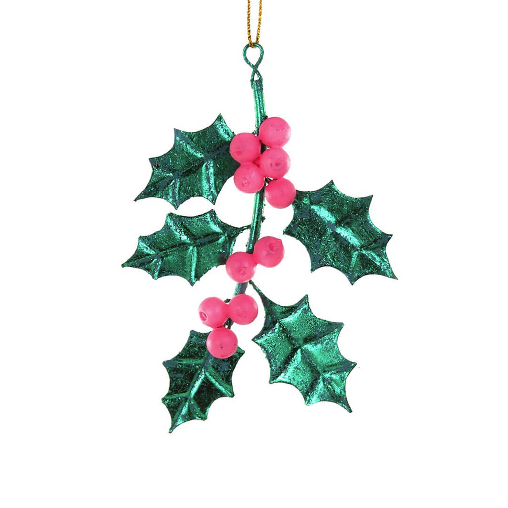 green-pink-holly-ornament-cody-foster-christmas-burnished