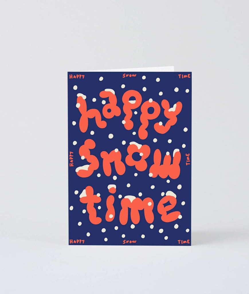 'Happy Snow Time' Embossed Holiday Greeting Card - bubblegum market