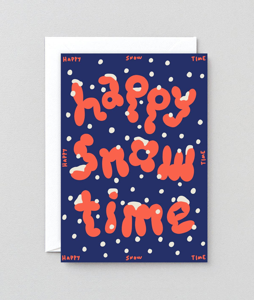 'Happy Snow Time' Embossed Holiday Greeting Card - bubblegum market