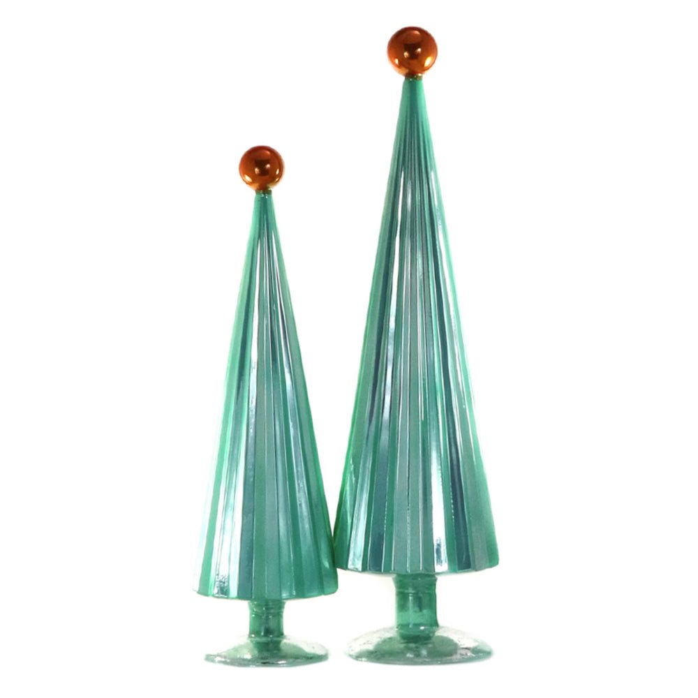Large Pleated Glass Trees in Mint / Copper (Set of 2) - bubblegum market