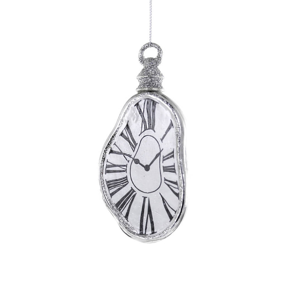 melting-clock-silver-ornament-cody-foster-christmas-dali