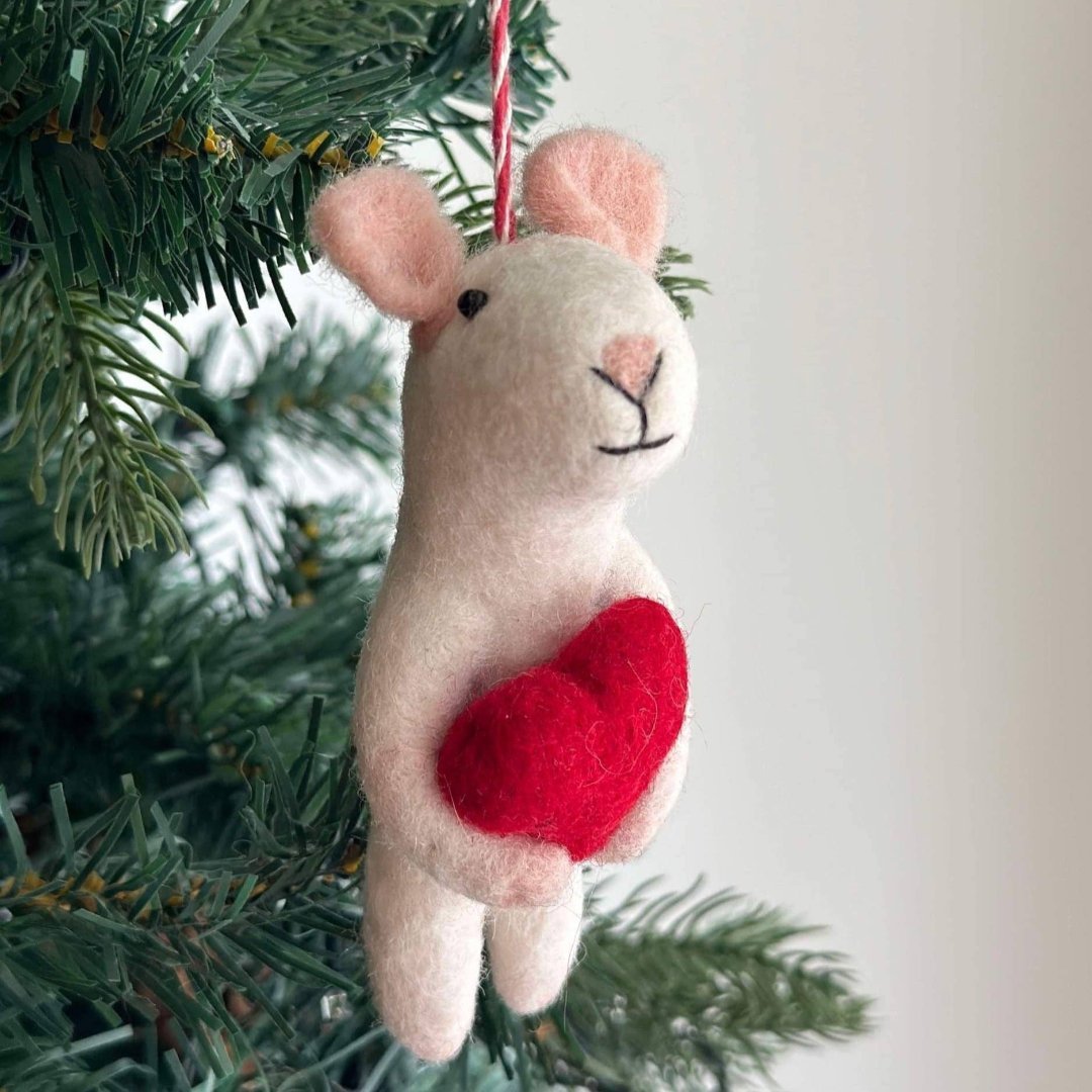 Mouse Holding Heart Wool Felt Ornament 4.75" - bubblegum market