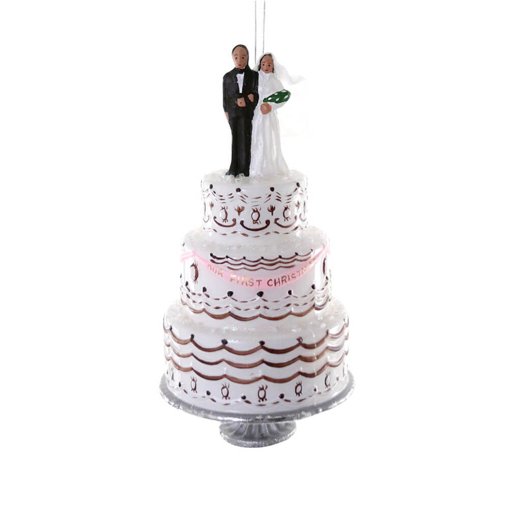 our-first-christmas-wedding-cake-ornament-cody-foster-black-brown-husband-wife